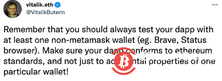 V神：至少使用一个非MetaMask钱包测试Dapp，以确保符合以太坊标 