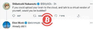  马斯克回复狗狗币联合创始人：已将大脑上传到云端并与自己的虚拟版本交谈 