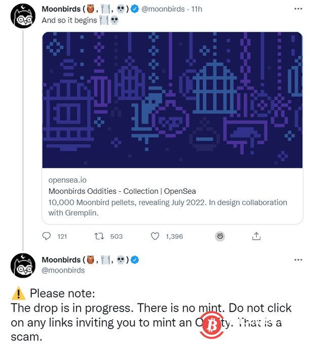 NFT 项目 Moonbirds 正为持有者发放 Moonbirds Oddities 空投
