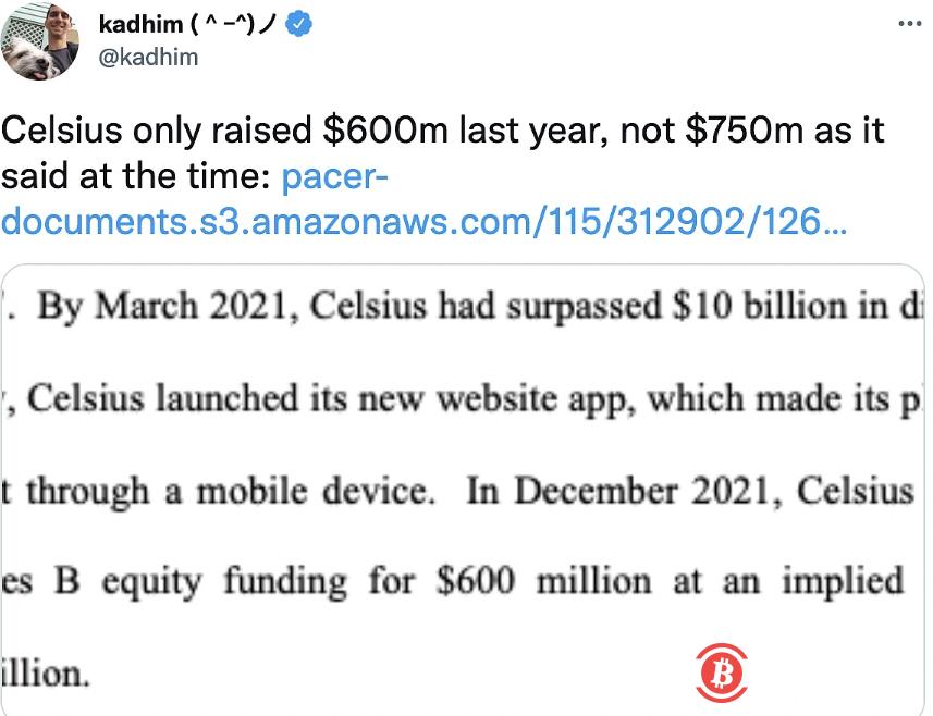  金融时报记者：Celsius曾承诺不交易客户资金，但将大量客户资金投入其挖矿业务 
