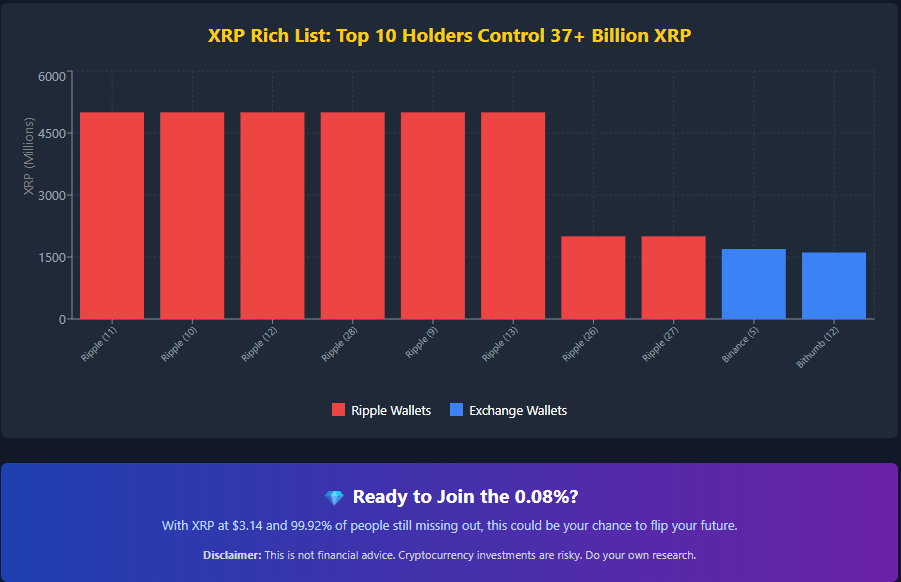 XRP 富豪榜 top 10 holders control
