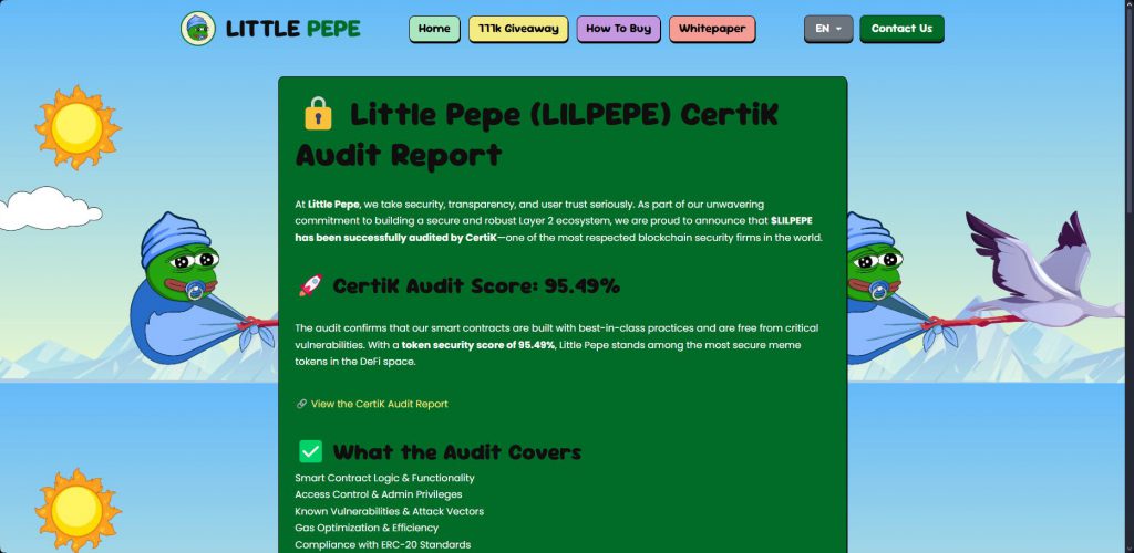LILPEPE CertiK Audit Report showing 95.49% security score