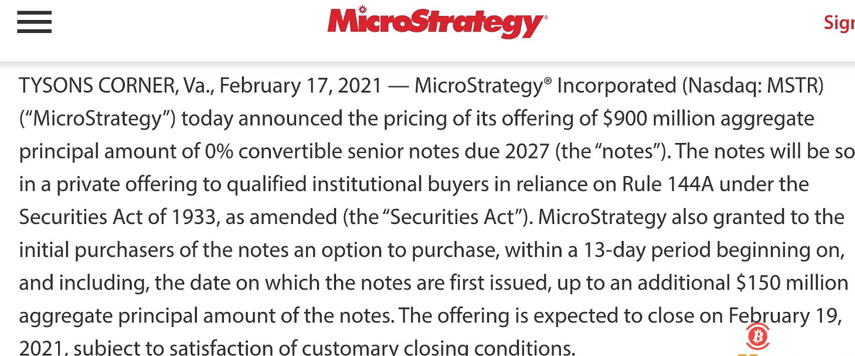 MicroStrategy宣布筹资9亿美元以购买更多比特币