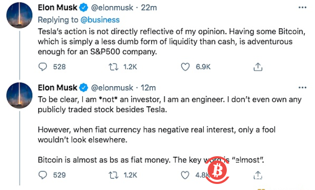 马斯克:比特币“几乎”和法定货币一样是胡扯