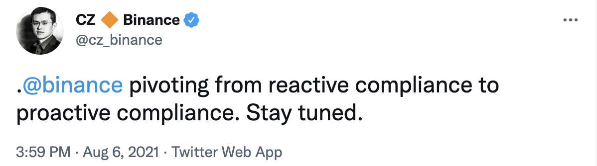 赵长鹏：币安将从被动合规转向主动合规