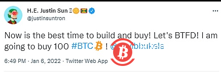  孙宇晨：现在是买比特币的最佳时机 我要买100枚 
