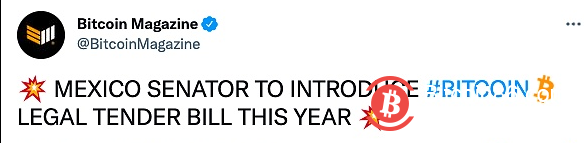 墨西哥参议员今年将推出比特币法定货币法案 