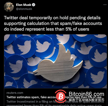  马斯克：收购推特交易暂时搁置，因正在等待细节 