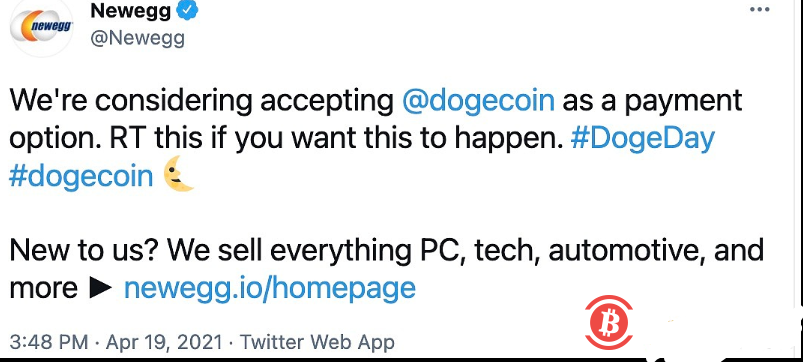  在线软件零售巨头Newegg正考虑接受狗狗币 