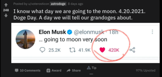 #DogeDay420#冲上推特热搜，狗狗币明日能否突破1美元？