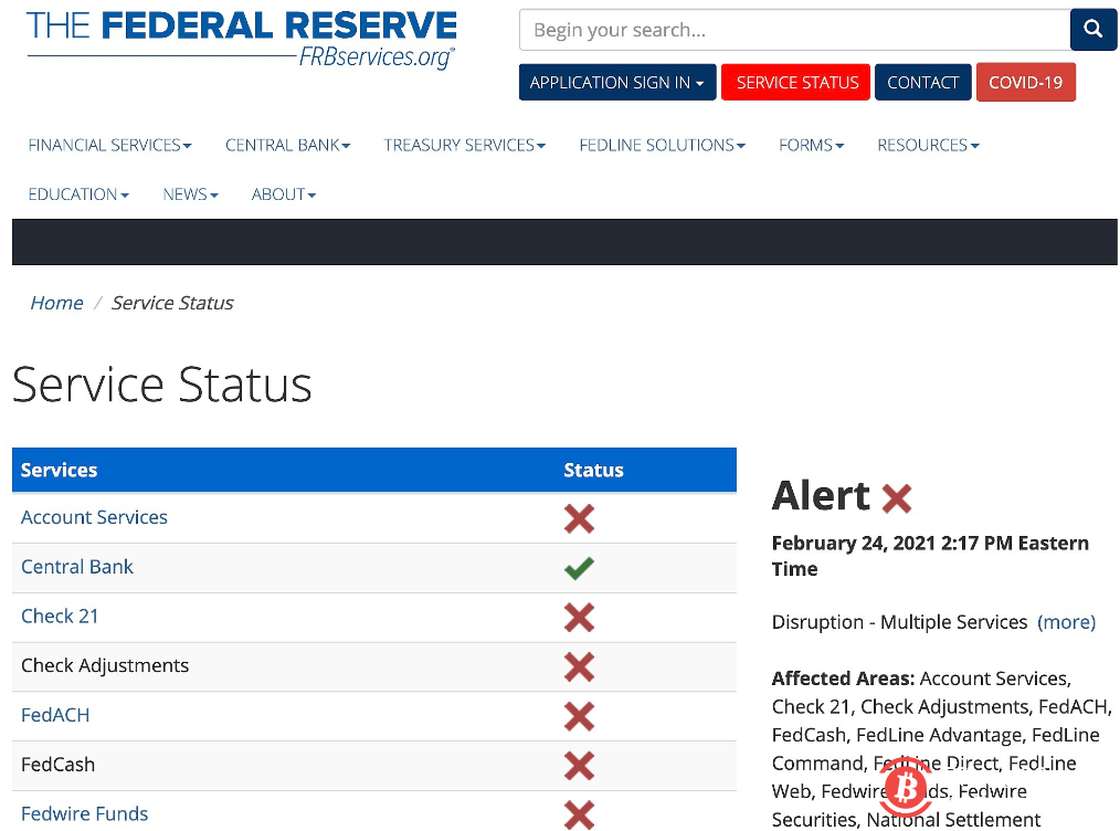 美联储服务中断延误银行电汇 已影响部分加密交易所 