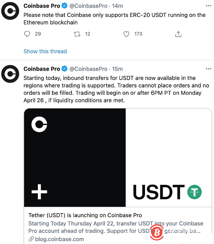  Coinbase Pro将上线USDT 