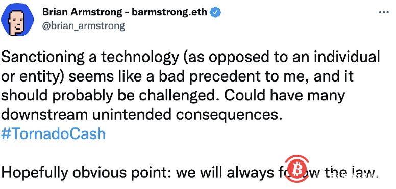Coinbase CEO:制裁一项技术是不好的先例,我们将遵守法律