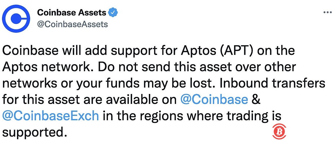  Coinbase将上线Aptos（APT） 