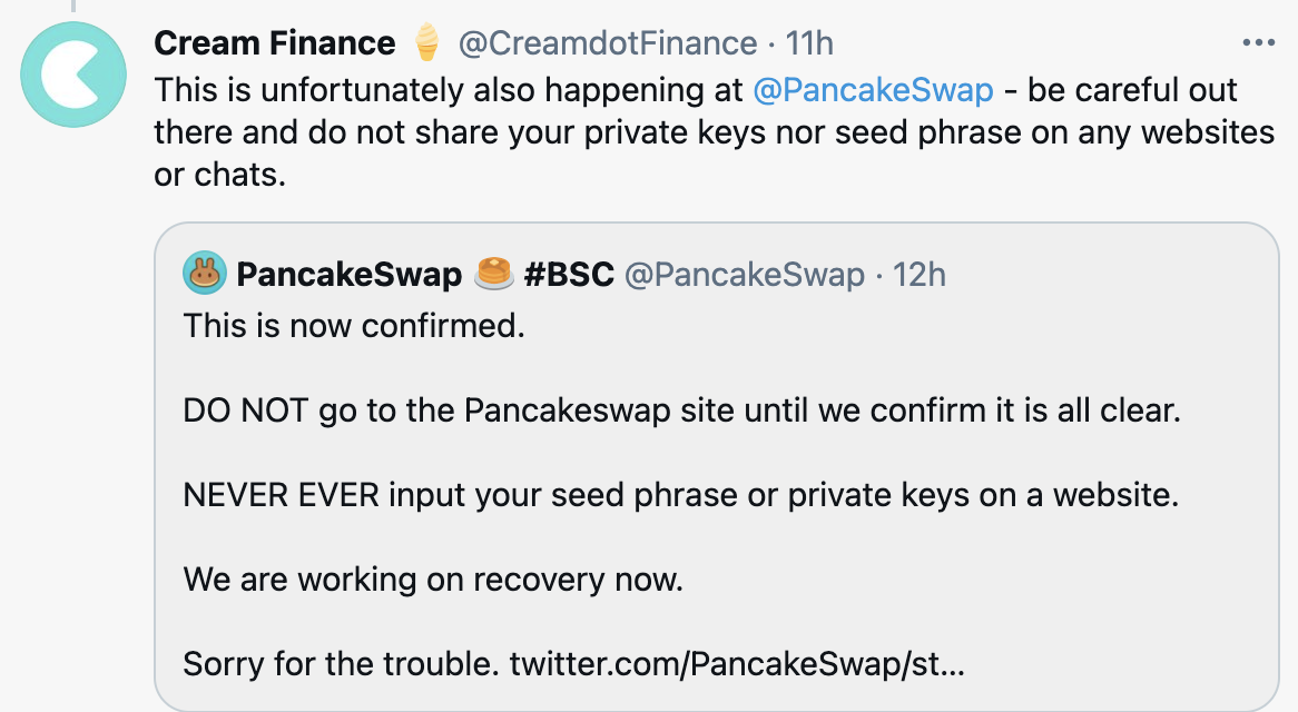 多个DeFi项目遭遇DNS劫持，请务必保护好你的私钥和助记词！