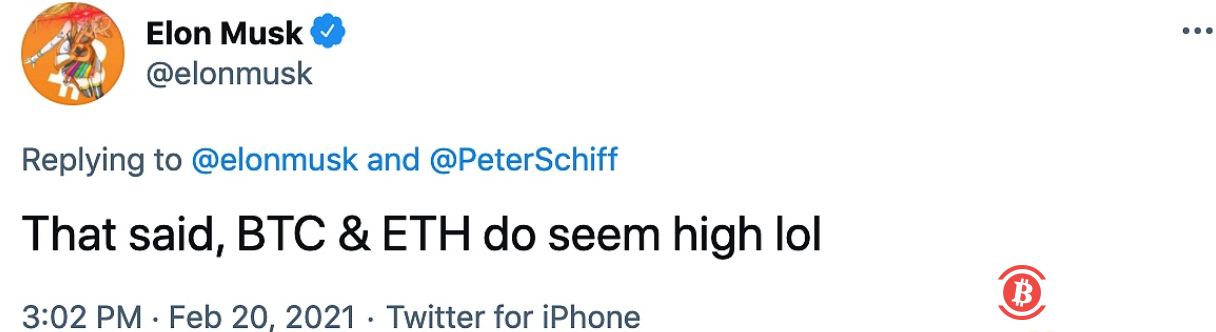 马斯克：比特币和以太坊价格“似乎很高” 